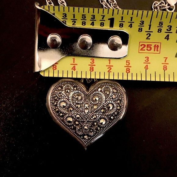 JUDITH JACK Sterling Silver Inlaid Marcasite Heart Locket with Clock Pendant NWT - Picture 7 of 12